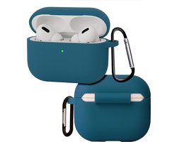 Hoes - Geschikt voor Apple Airpods Pro 3 - Siliconen Hoesje met Clip - Silicone Case Cover - Donkerblauw