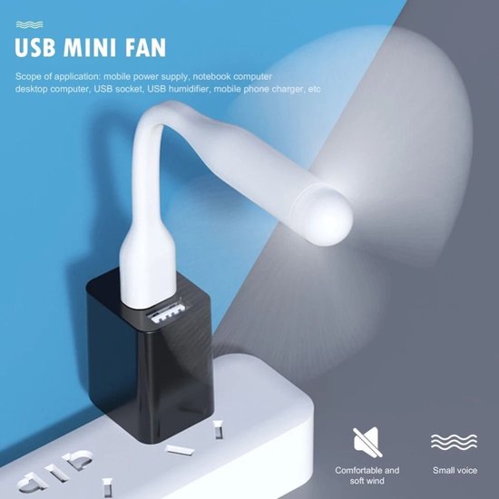 Flexibele USB-ventilator 5V draagbare mini mobiele telefoonventilator stil lichtgewicht koeler wit