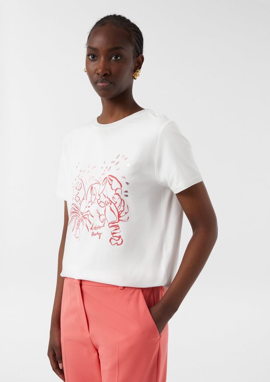 Comma T-Shirt Donna Manica Corta - 0120 Bianco, Taglia 48 - Cotone Comfort
