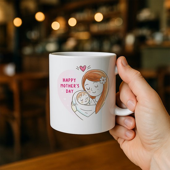 Tasse « Happy fête des Mères » 330 ml – Cadeau idéal pour Maman, pour la fête des Mères et pour des moments spéciaux.