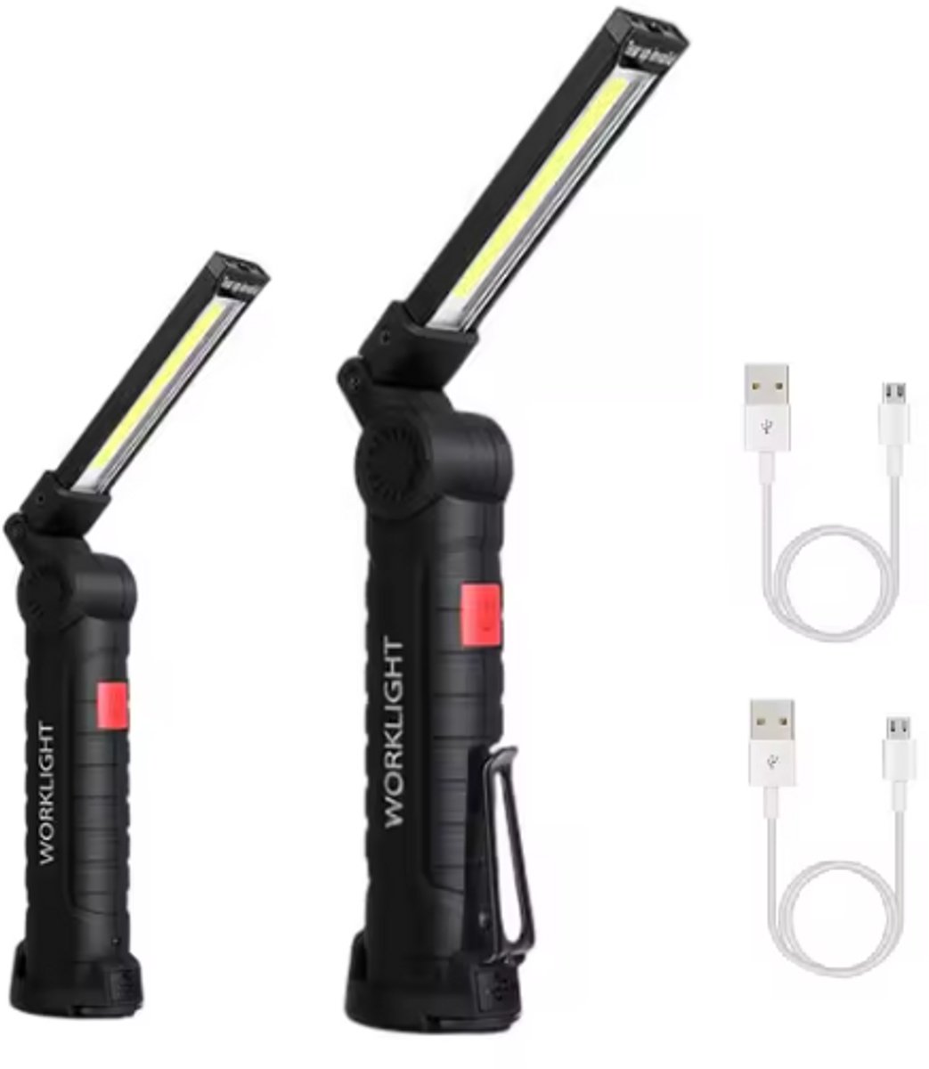 TLVX Klein + Groot LED Werklamp Oplaadbaar - Accu LED Lamp - LED Zaklamp - Magneet LED lamp - Looplamp LED - Worklight - Garage lamp - Dimbaar - Haak - Magnetisch - Magneet voet - Zwenkarm - 2000 Lumen