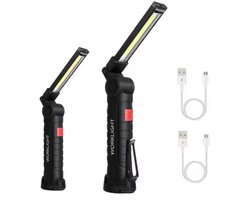 TLVX Klein + Groot LED Werklamp Oplaadbaar - Accu LED Lamp - LED Zaklamp - Magneet LED lamp - Looplamp LED - Worklight - Garage lamp - Dimbaar - Haak - Magnetisch - Magneet voet - Zwenkarm - 2000 Lumen