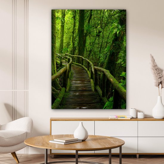 Toile - Peinture - Forêt - Arbres - Jungle - Chemin - Décoration murale Murale - Toile - 90x120 cm