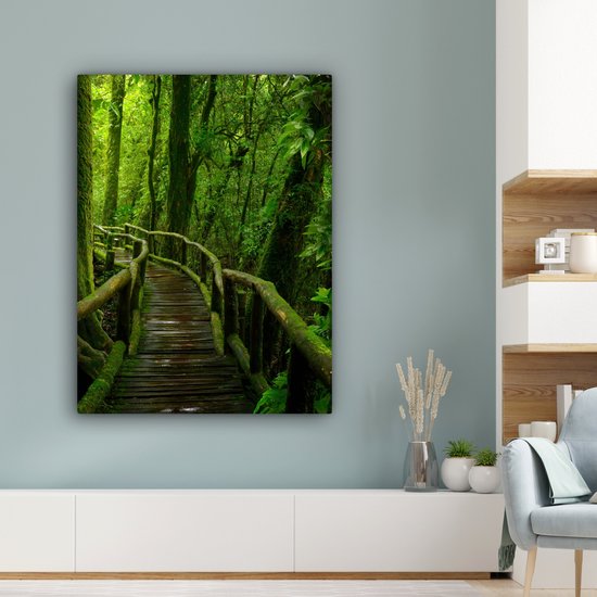 Toile - Peinture - Forêt - Arbres - Jungle - Chemin - Décoration murale Murale - Toile - 90x120 cm