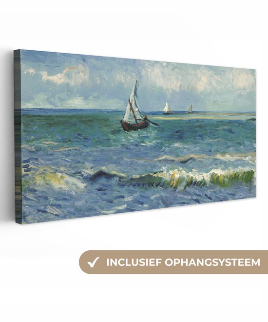Canvas schilderij 80x40 cm - Wanddecoratie Zeegezicht bij Les Saintes-Maries-de-la-Mer - Vincent van Gogh - Muurdecoratie woonkamer - Slaapkamer decoratie - Kamer accessoires - Schilderijen op canvas