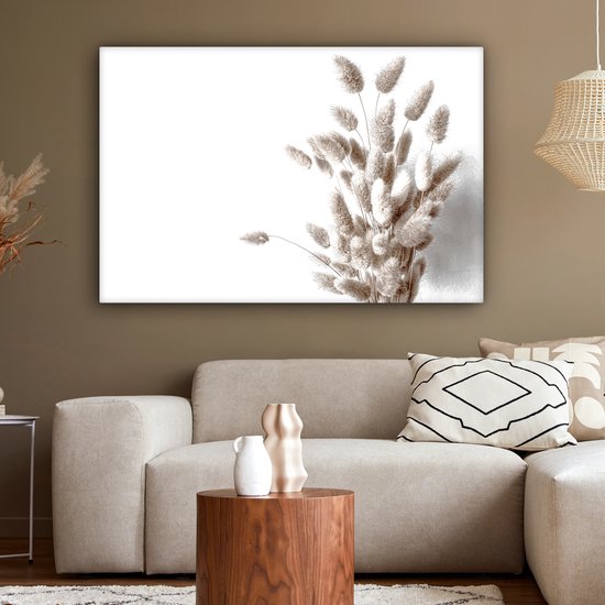 Tableau sur toile Plantes - Plumes - Wit - 120x80 cm - Décoration murale