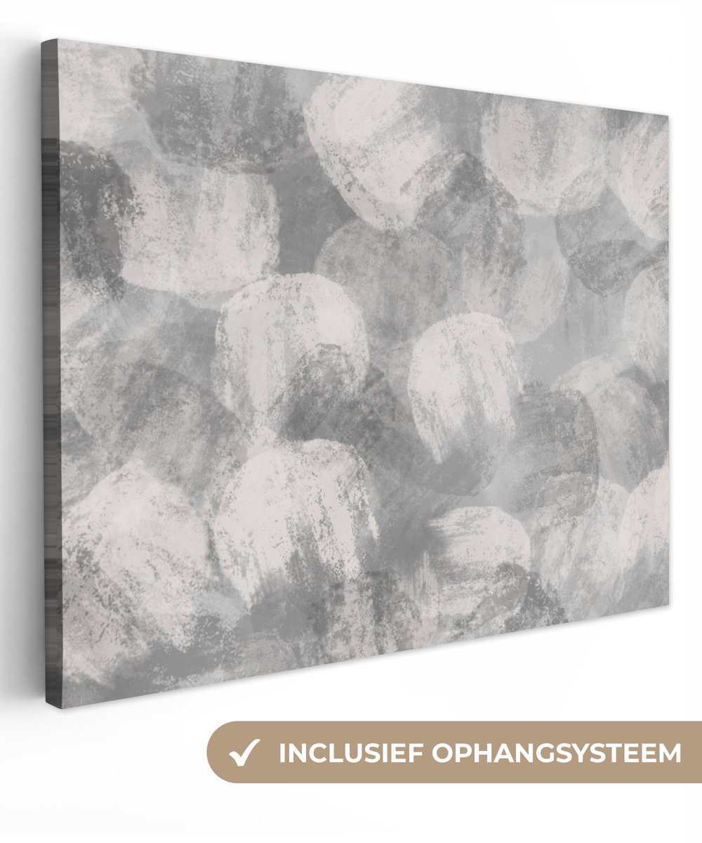 Canvas schilderij 120x90 cm - Wanddecoratie Abstract - Verf - Grijs - Schilderij - Muurdec