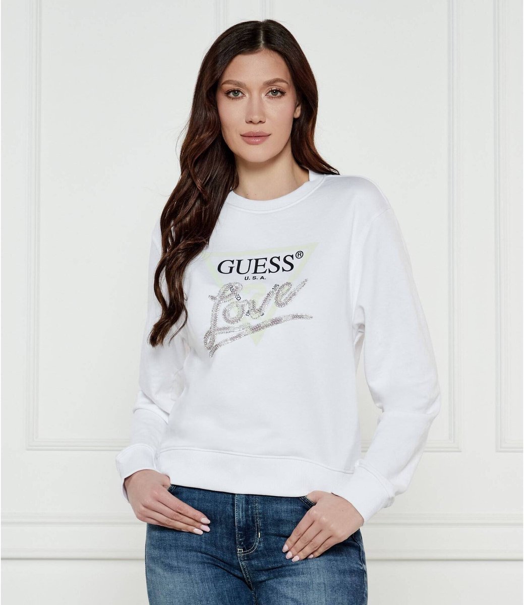 Guess Dames sweatshirt met tricot driehoek in fleece Guess Pure White