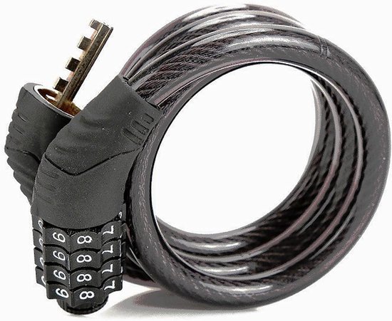 Cable Lock - Fiets Slot - 100 cm/10 mm - Hoge Veiligheid - 4-Cijferige Combinatie - Scooter - Motorfiets - Zwart