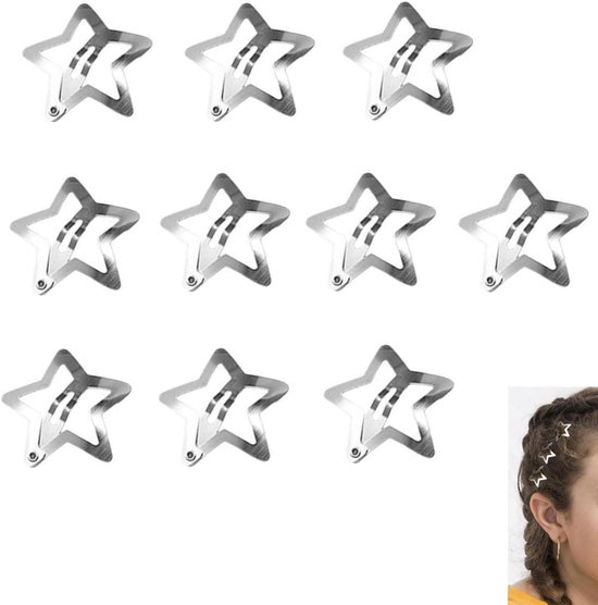 Barrettes Star - 10 barrettes argentées - Barrettes étoile - Cheveux à pression - Femme - Cheveux métal - Coiffure Bébé - Filles - Enfants