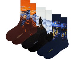 Kunst sokken - Signature Selection 3-pack: Munch, van Gogh, Friedrich - Sokken Dames 36 40 - Biologisch Katoenen Sokken - funny socks happy - Vrolijke Sokken - Grappige Sokken - Sokken Cadeau