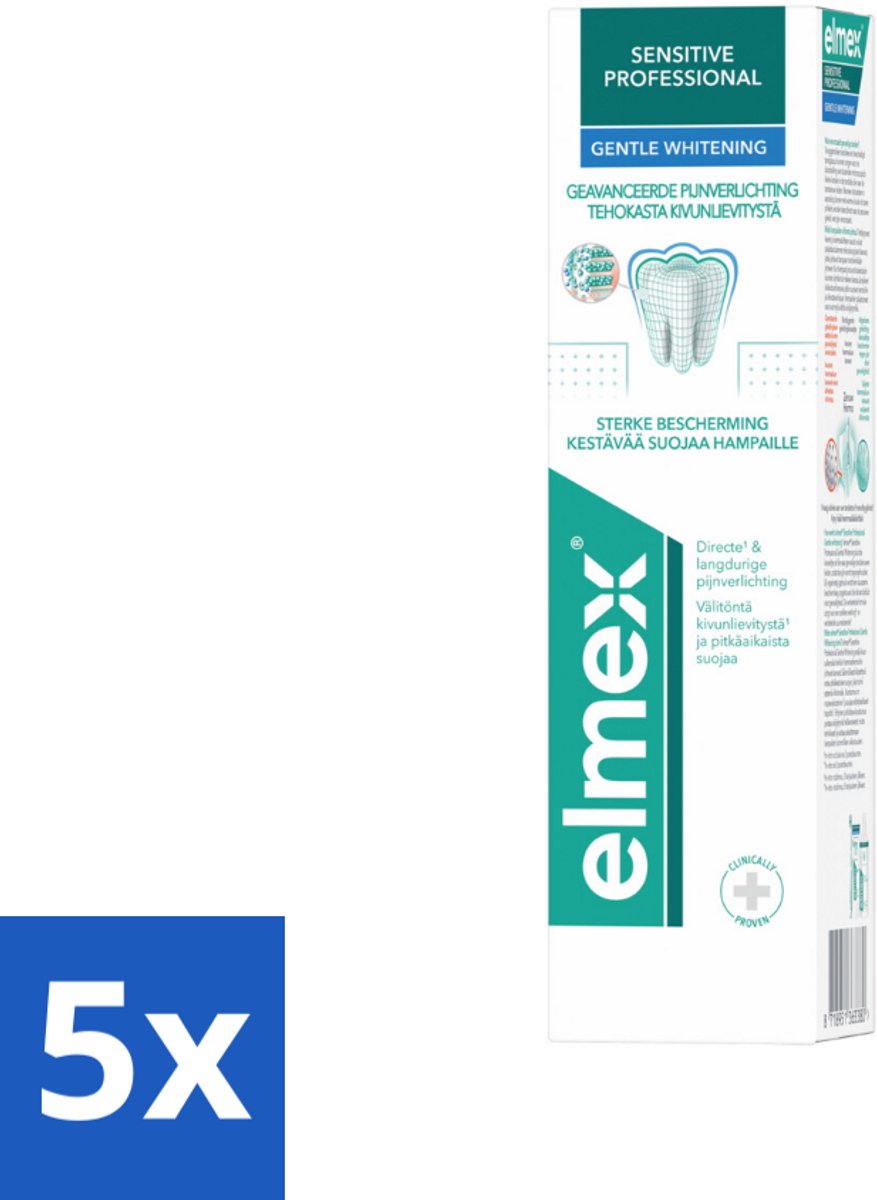 5 x Elmex Tandpasta Sensitive Professional Gentle Whitening 75 ml - Gevoelige Tanden - Tandpasta Whitening - Pro-Argin - Tandgevoeligheid - Tandpasta Voor Gevoelige Tanden