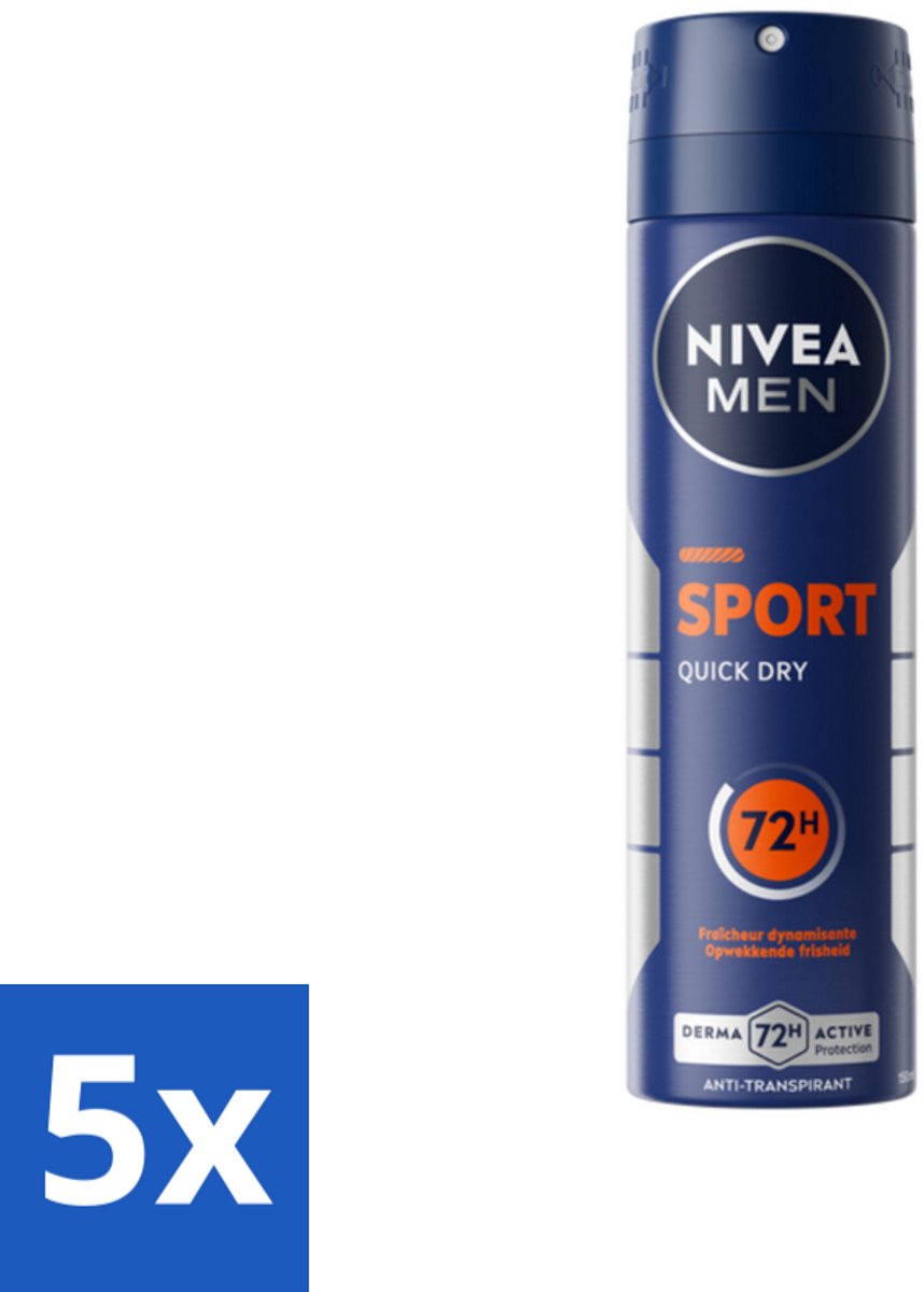 5 x NIVEA Men Deodorant Spray Sport 150 ml - Sport Deodorant - Anti-transpirant Spray - 48 Uur Bescherming - Zweetvermindering - Fris Gevoel