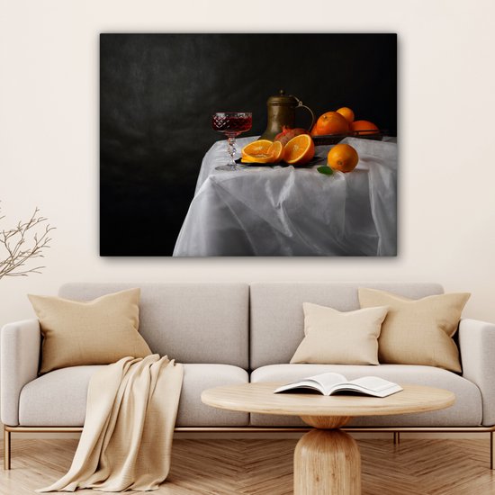 Tableau sur toile Nature Morte - Mandarines - Vin - 120x90 cm - Décoration murale