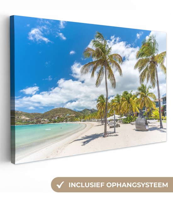 Peintures sur Toile Plage - Chaise Longue - Palmiers - 120x80 cm - Décoration murale