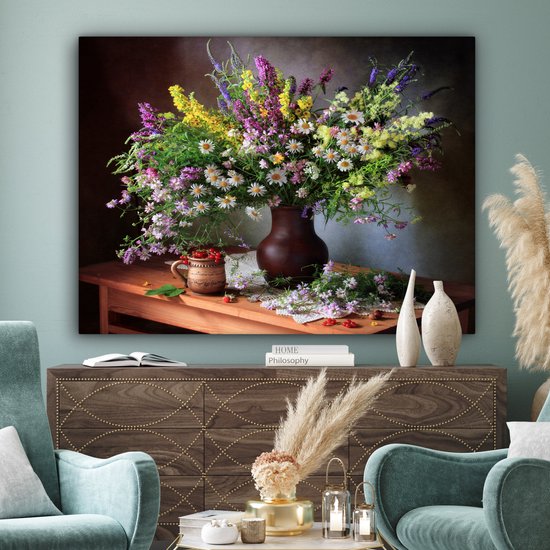 Toile Peinture Fleurs - Tableau - Nature Morte - 160x120 cm - Décoration murale XXL