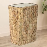 Boho Afvalemmer 12 Liter met Pop-up Deksel - 2-in-1 Rieten Afvalbak voor Badkamer en Kantoor - Geurvrije Smalle Beige Afvalemmer