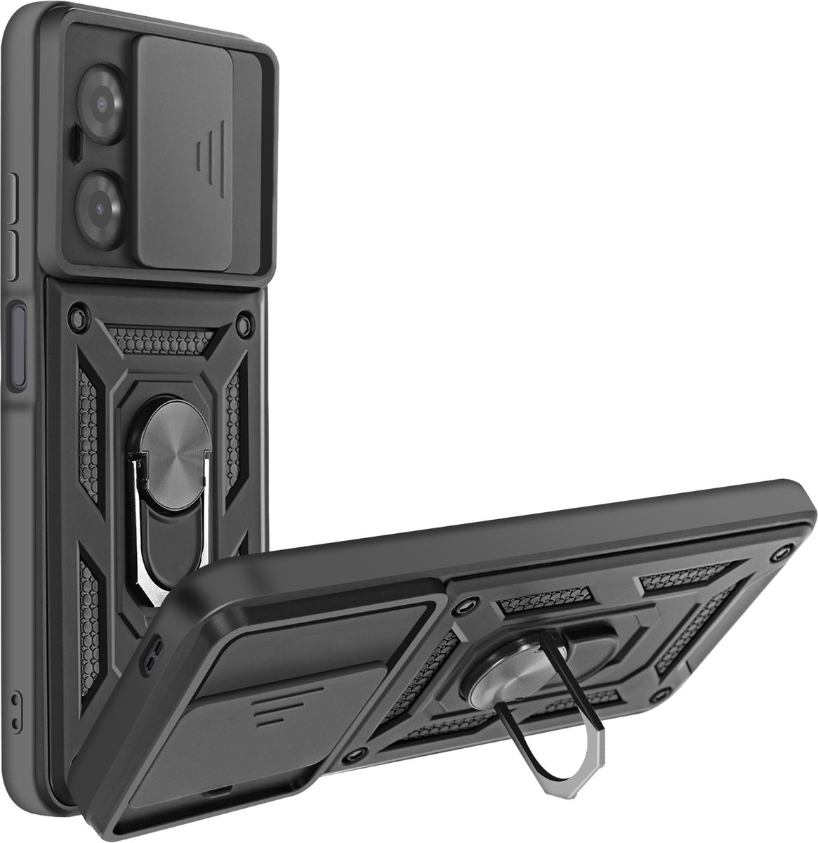 Avizar Hoesje voor Redmi A5 met Ringhouder en Schuifbare Camerabescherming, Zwart