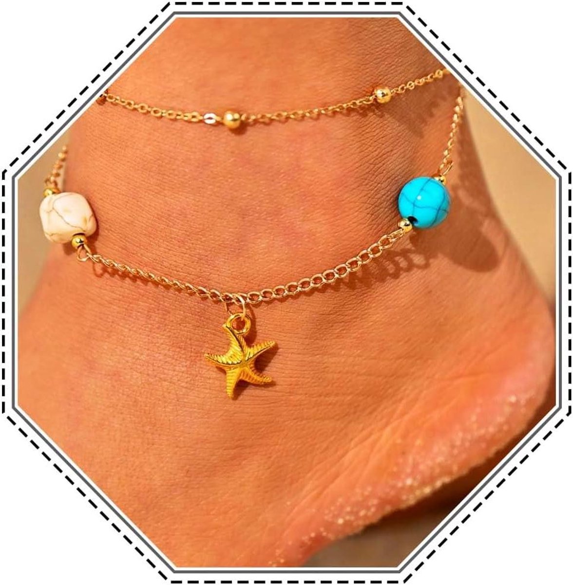JHubers Goods - Enkelbanden in Boho Stijl met Turquoise Details en Goudkleurige AccentenVoeg toe aan je zomerlook met deze enkelbanden set van 3 stuks in strandthema. Verstelbaar en perfect voor vrouwen en meisjes.