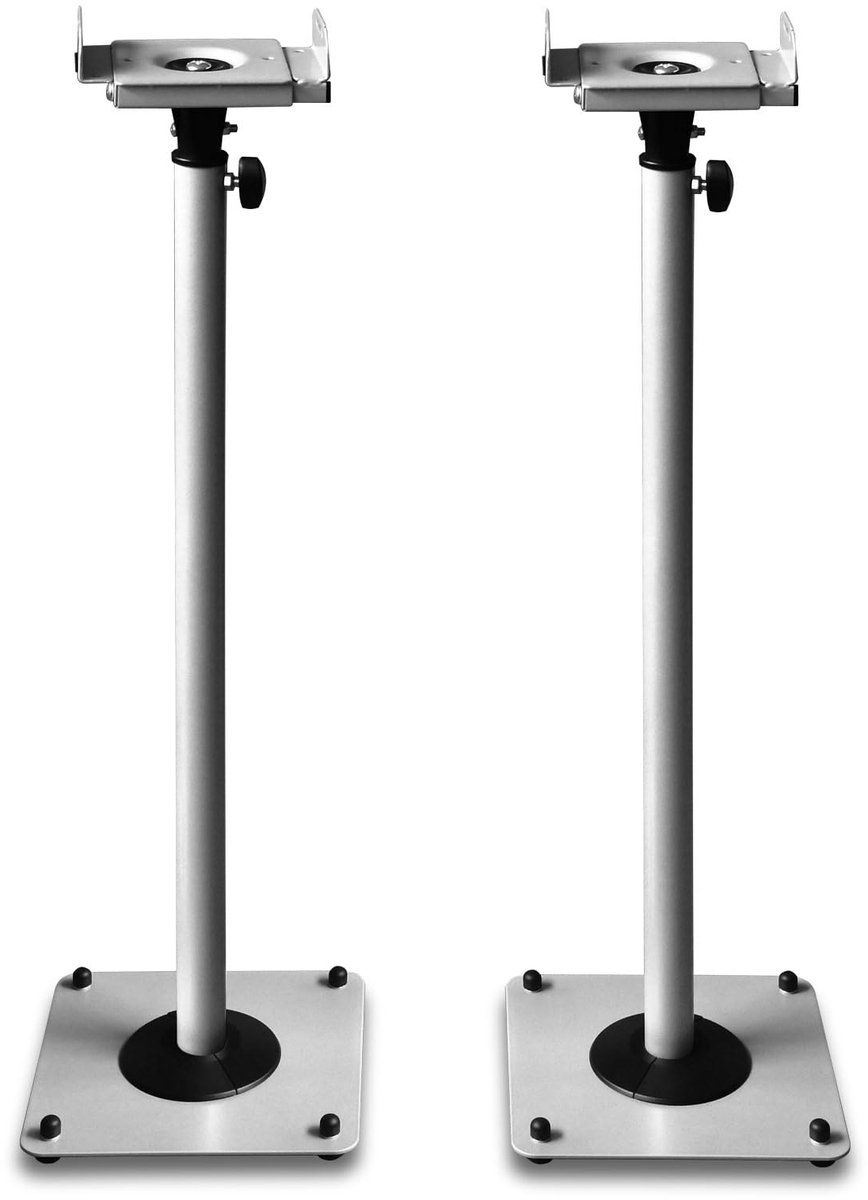 Azomor® Verstelbare zilvergrijze luidsprekerstandaarden met kabelbeheer en kantelfunctie