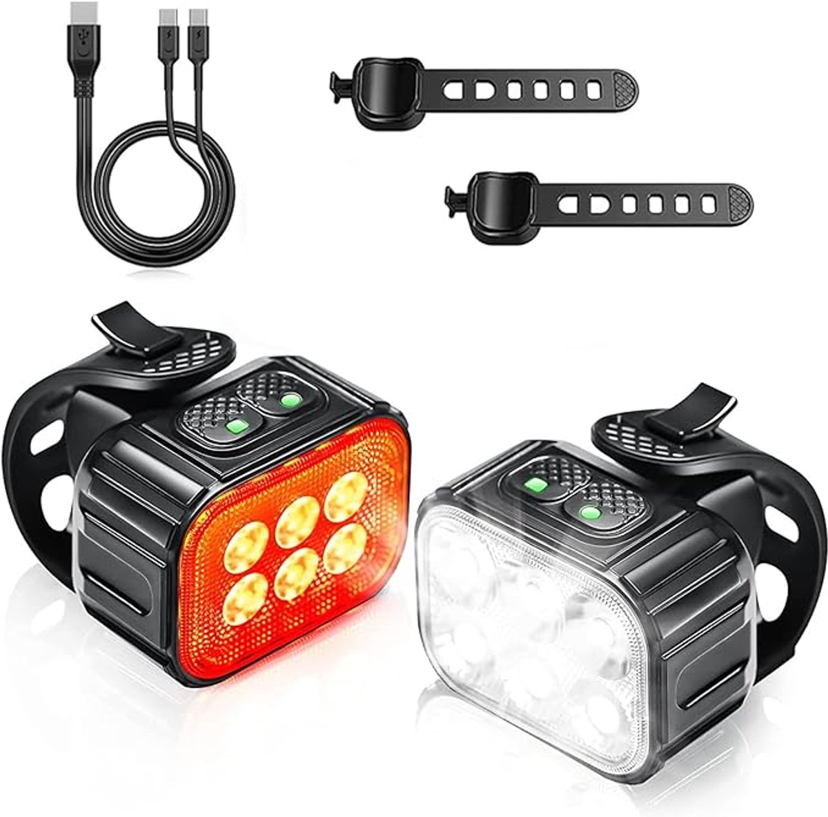 Fietsverlichting 350 en 50 Lumen - Fietsverlichtingsset LED Koplamp en Achterlicht - Wit en Rood