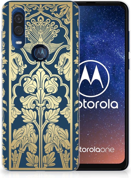Back Case Motorola One Vision TPU Siliconen Hoesje Golden Flowers