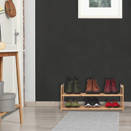Étagère à chaussures empilable en Bamboe avec 2 niveaux pour 6 paires de Chaussures pour femmes - Conception peu encombrante pour le couloir ou la chambre