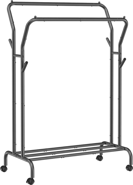 Eenvoudig Hoekkledingrek Metaal Vrijstaand Multifunctioneel Kapstok Rechthoekig Kledingrek Met 6 Haken En 3 Lagen Planken Hangerrekken Voor Slaapkamer Woonkamer (Color : Black