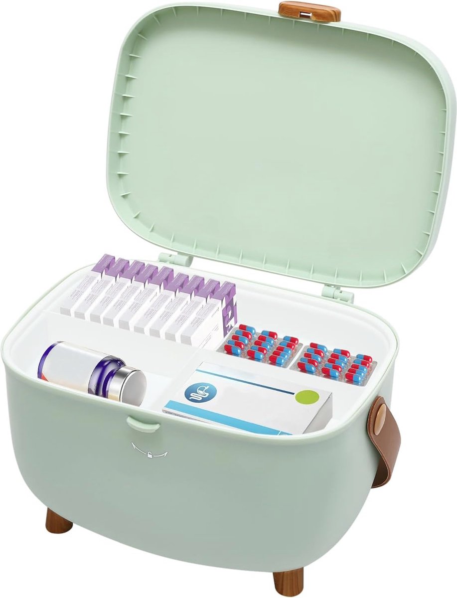 Goedkoopste Medicijnbox met Dubbele Opbergruimte en Handvat - Ideaal voor Thuis en Op Reis - Groen