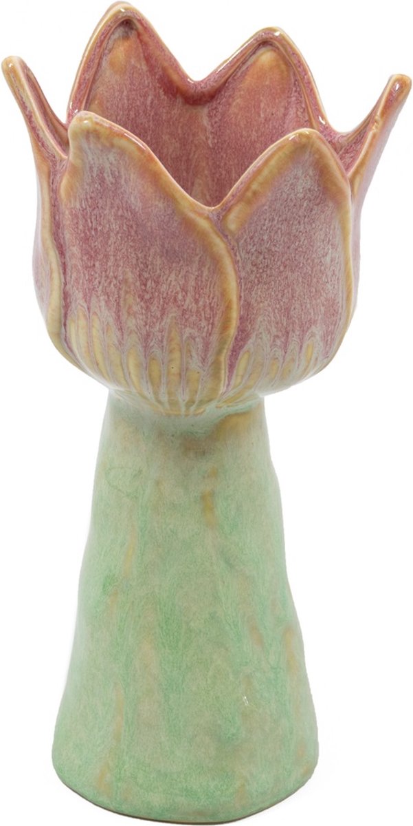 homebound by ky Aardewerk vaas tulp peach | 10x9,5x19,7cm | bloemenvaas keramiek bloem roze Multi