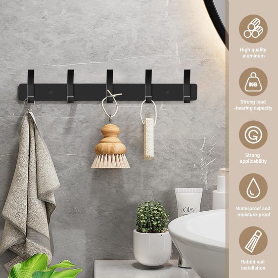 Haaklijst kledinghaken, garderobehaken, wandgarderobe, met 6 metalen