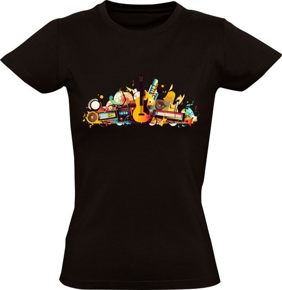 Foto: Muziek instrumenten dames t shirt gitaar piano trompet muzikant