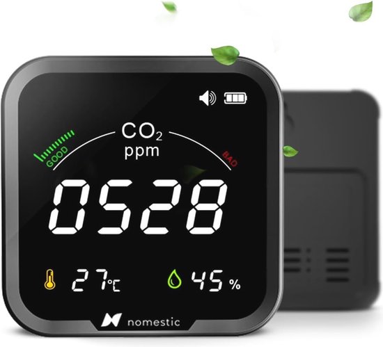 Draagbare CO2 Meter met Hygrometer en Thermometer - Luchtkwaliteitsmeter voor Binnenruimtes - Zelfkalibrerende NDIR-sensor