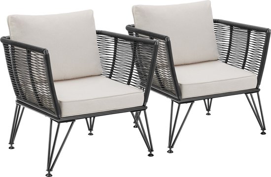 TecTake® Acapulco Tuinstoelen, set van 2 stuks, eivormig, retro touwontwerp, tuinmeubilair voor terras, serre of balkon, stalen frame, waterbestendige stoelen - blauw