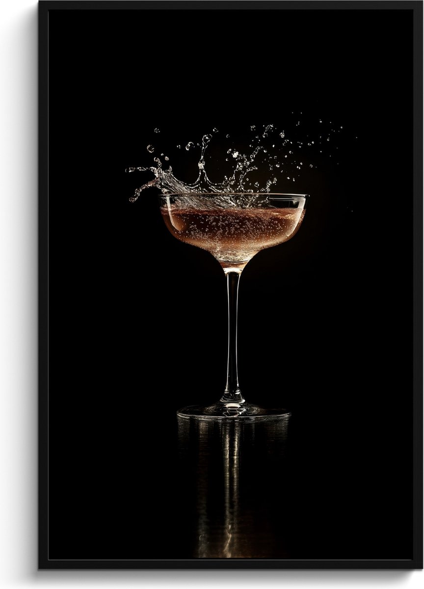 FrameYourWall Fotolijst inclusief poster - Posterlijst 80x120 cm - Posters - Cocktail - Zwart - Spetters - Glas - Foto in lijst - Keuken decoratie muur - Wanddecoratie accessoires - Muurdecoratie - Schilderijen Cocktail - Spetters