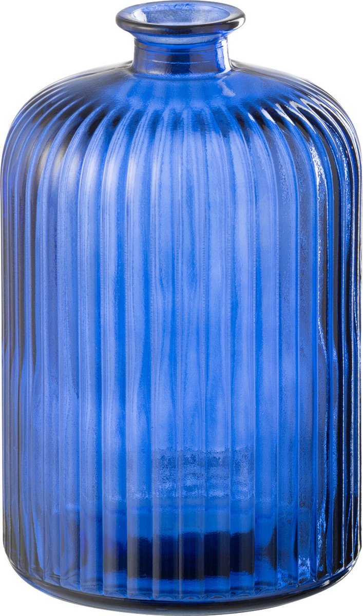 J-Line vaas Fles Stripe - glas - blauw - Ø 14.5 cm