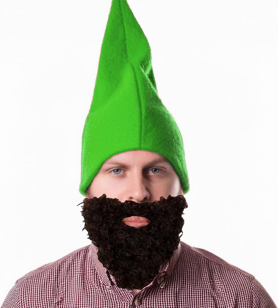 Fiestas Kabouters/dwergen verkleed set - kaboutermuts groen met zwarte lange baard - polyester - volwassenen