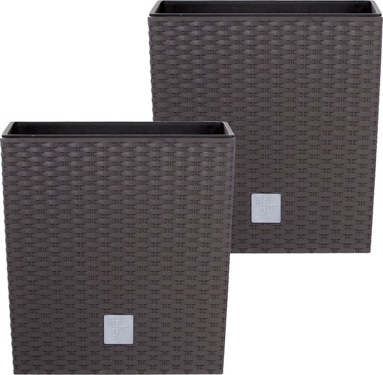 Pot de fleurs/pot de fleurs Prosperplast Rato - 2x - aspect rotin - avec pot intérieur - marron - 32 x 32 x 33 cm - plastique