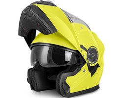 VINZ Santos Systeemhelm met Zonnevizier Fluor Geel - Motorhelm, Scooterhelm & Brommerhelm - ECE 22.06 - S