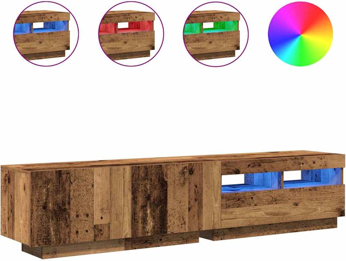 vidaXL - Tv-meubel - met - LED - 180x35x40 - cm - bewerkt - hout - oud - hout