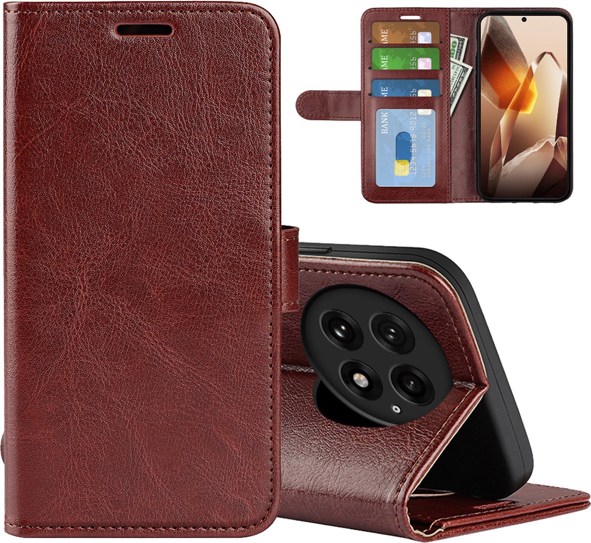 MobyDefend Hoesje - Geschikt voor OnePlus 13 - Wallet Book Case (Sluiting Achterkant) - Bruin