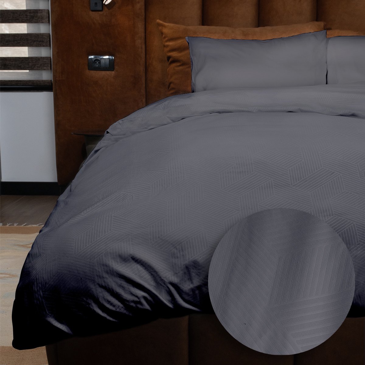 Zydante Dekbedovertrek Set 200x220 cm - Dekbedhoes met 2 Kussenslopen - Emboss Geometric - Anthracite