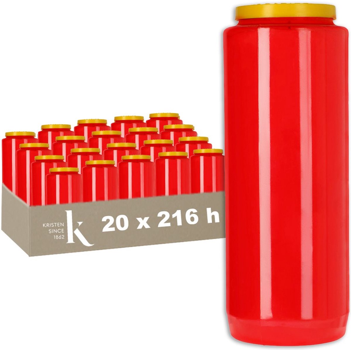 Kristen Noveenkaars 9 Dagen Rood – Kaarsen – 20 Stuks – Herdenkingslicht – Grafkaars – Brandduur 216 Uur – Voor Binnen en Buiten