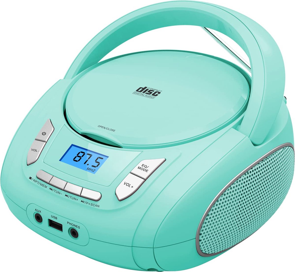 SnelShoppen - Compacte Draagbare Radio-CD-Speler met Bluetooth, FM-Radio, USB, AUX, Hoofdtelefoonaansluiting, CD-R/RW- en MP3-CD-Compatibel in Blauwgr