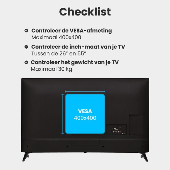 Auronic TV Beugel - 26 t/m 55 inch - TV Muurbeugel - Draaibaar en Kantelbaar - Tot 40 KG - VESA 400mm x 400mm - Voor o.a. 43" & 55" - Zwart