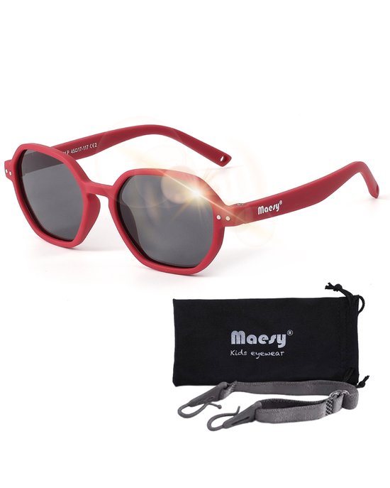 Maesy Lunettes de Soleil Bébé Yana - 1 à 3 ans - Elastiques - Flexibles - Protection UV400 - Lunettes de Soleil Enfant - Rouge