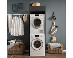 Wasmachinekast Laundreezy | 68 x 68 x 200 cm | Antraciet - Emob - wasmachinekast_dubbel - Zwart - MDF