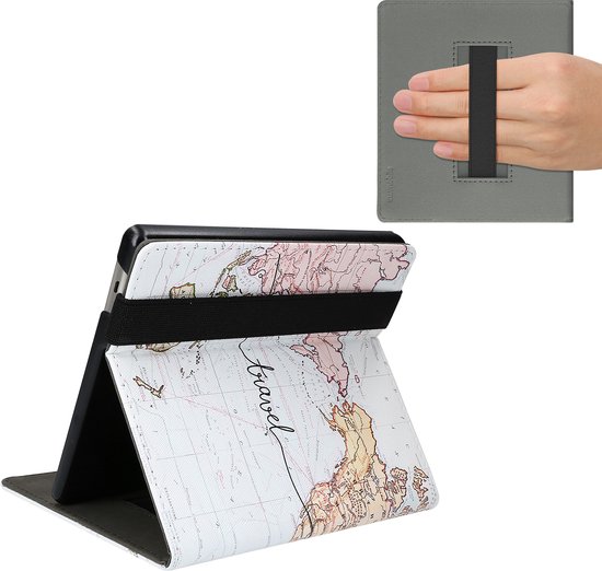 kwmobile e-reader hoesje geschikt voor Tolino Shine (2013) hoes - Ereader flip case met standaard - Kunstleren e reader cover - Travel Wereldkaart design in zwart / meerkleurig van Merkloos — afbeelding 2
