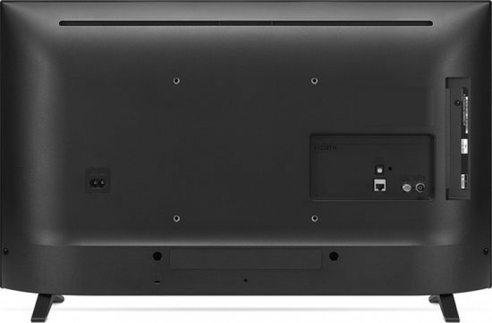 Achterkant van een zwarte LG smart tv met poorten.