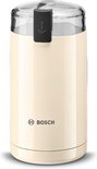 Crème elektrische koffiemolen van Bosch, frontaal weergegeven.